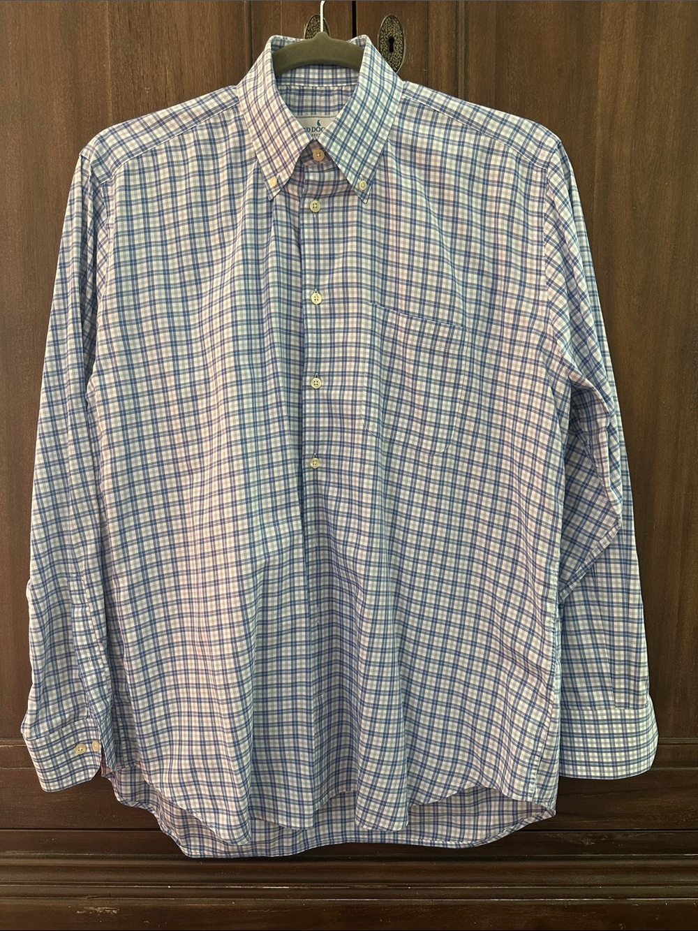Bird Dog Bay Button-Down Plaid Dress Shirt.  100% Cotton. Blue & White. Size XL